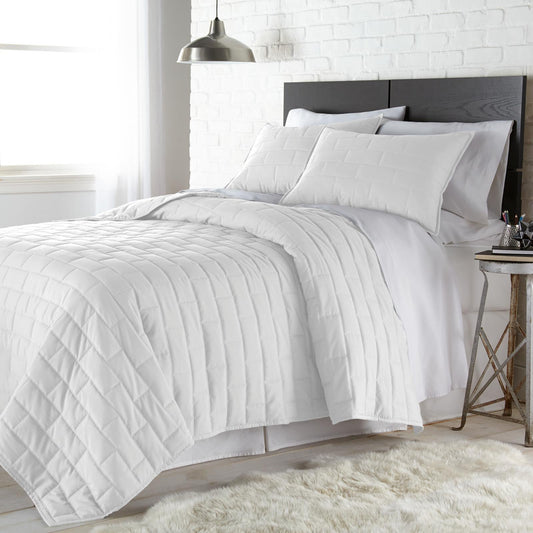 Subway Tile Luxe Quilt Set, White