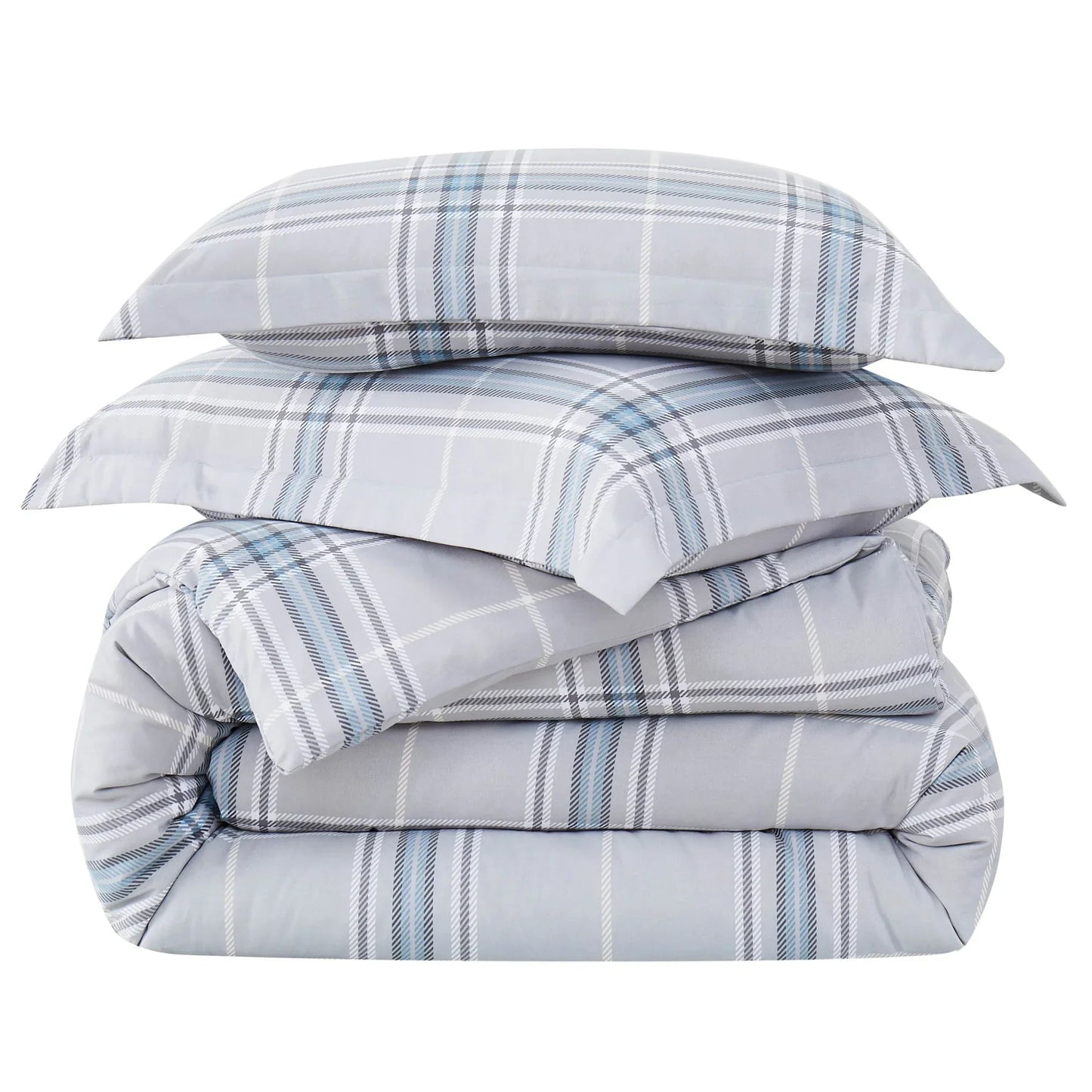 Simple Plaid Comforter Set, Grey